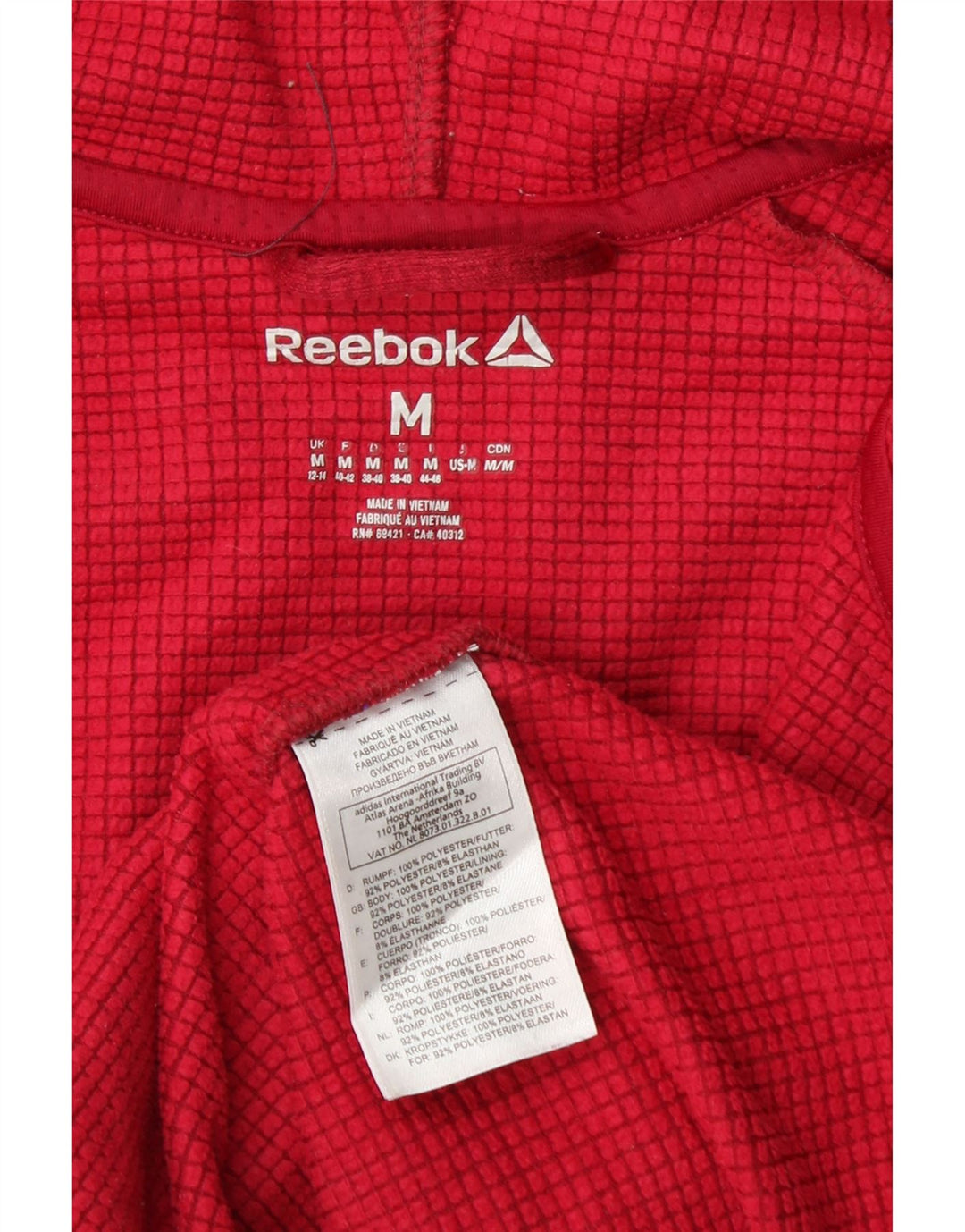 Pulover REEBOK pentru femei, cu fermoar, cu glugă, UK 12/14, poliester roșu mediu