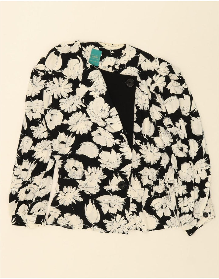 CANDA Womens 3/4 Sleeve 1 Button Blazer Jacket EU 42 Large Black Floral Vintage Canda and Second-Hand Canda from Messina Hembry 