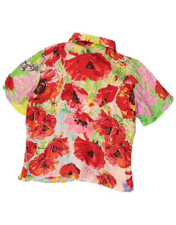 Bluză vintage cămașă cu mânecă scurtă pentru femei UK 10 mic, multicoloră, florală