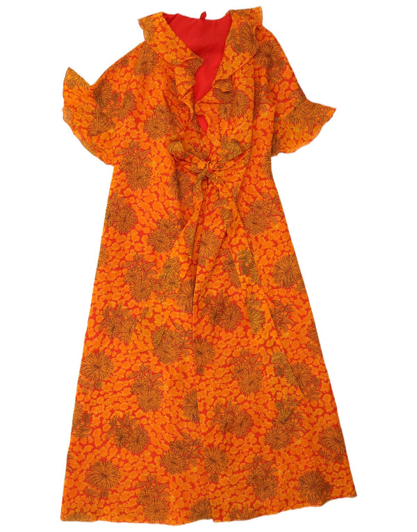 Rochie maxi rochie vintage pentru femei UK 14 portocaliu mediu floral boem