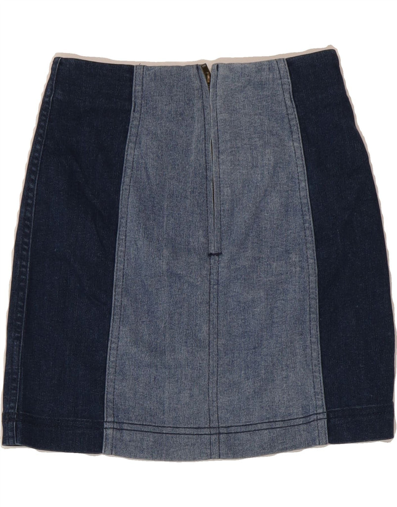 FREE PEOPLE Womens Denim Skirt W26 Small Blue Colourblock Cotton Vintage Free People and Second-Hand Free People from Messina Hembry 