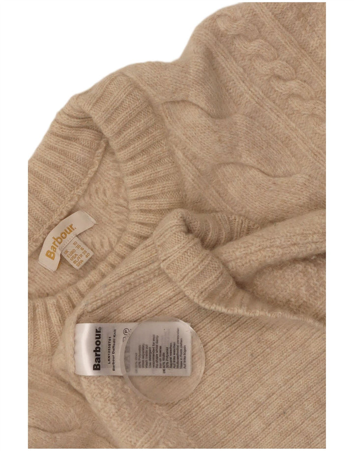 Pulover Barbour pentru damă, cu gât roșu, din lână, bej, 10 UK