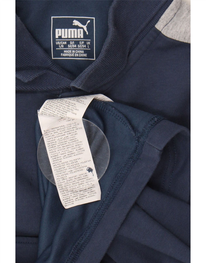 PUMA Mens Polo Shirt Large Navy Blue Colourblock Cotton Vintage Puma and Second-Hand Puma from Messina Hembry 