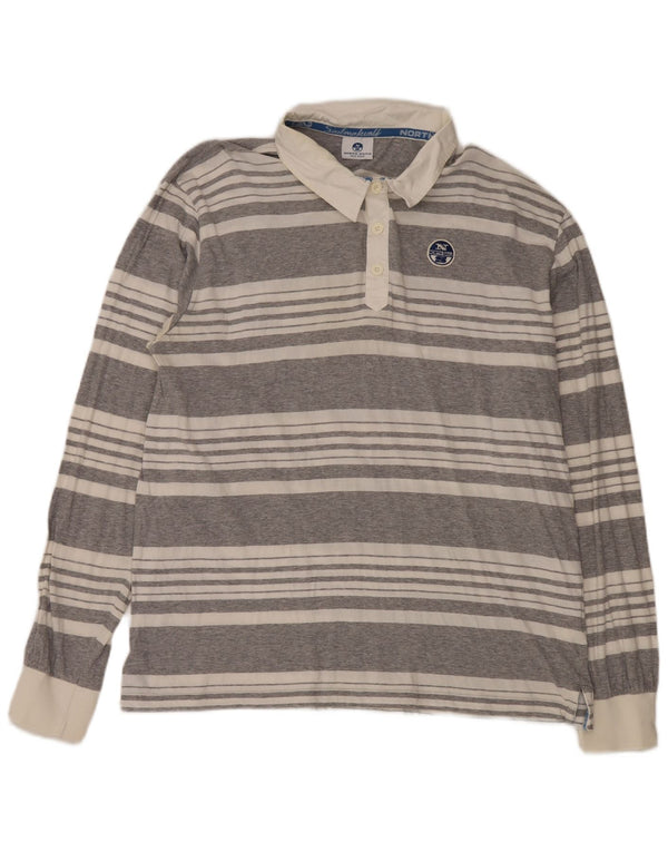 Tricou polo rugby cu mânecă lungă North Sails, bumbac cu dungi gri, 2XL