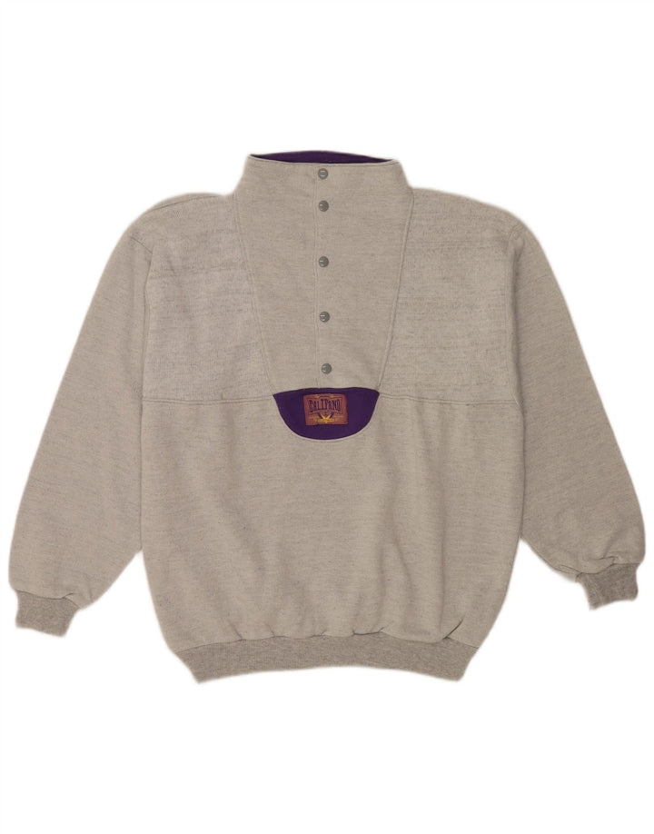 Hanorac vintage pentru bărbați cu gât cu nasturi Jumper XL bumbac gri retro