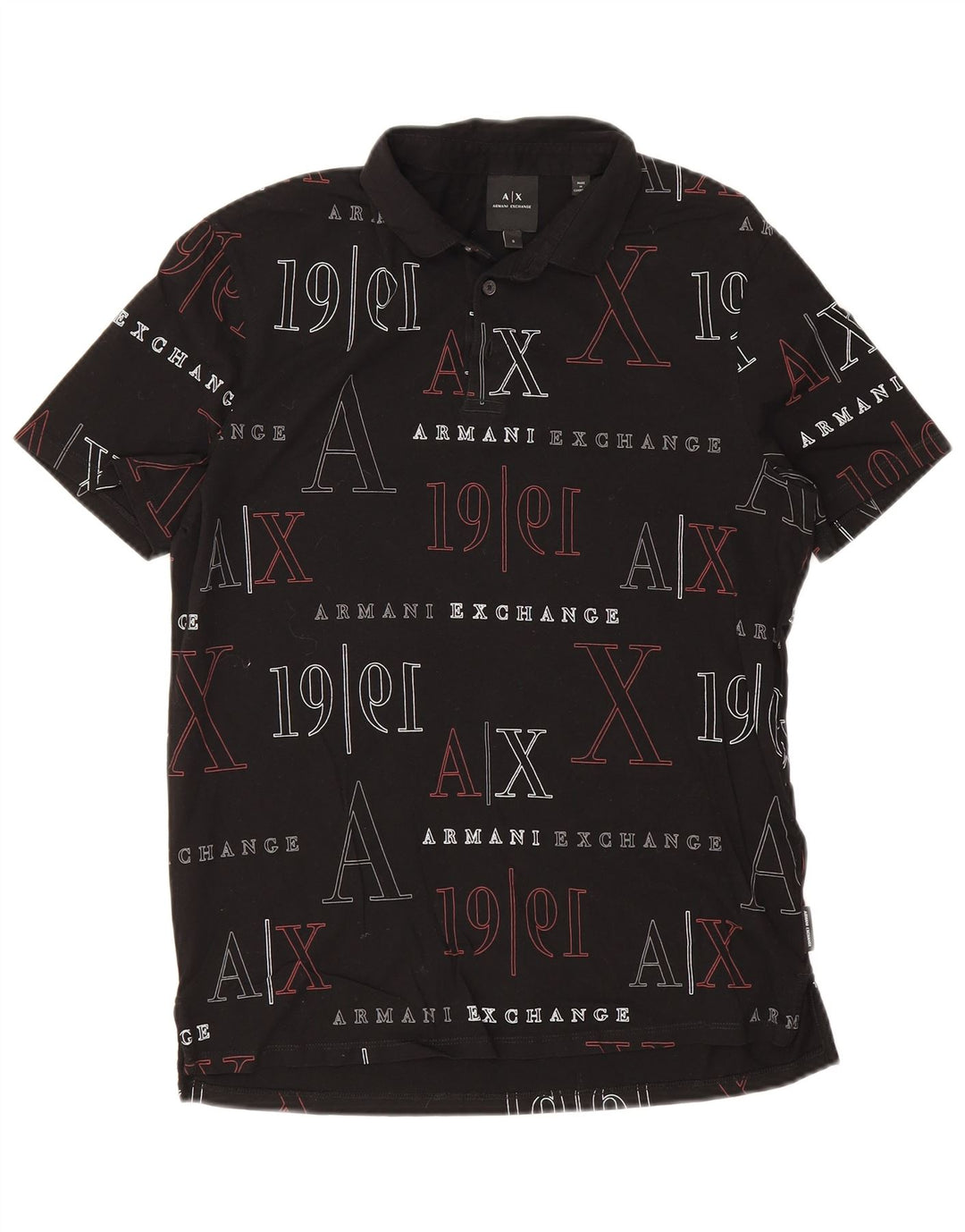Tricou polo cu grafică pentru bărbați Armani Exchange, bumbac negru mic
