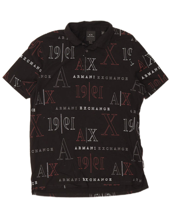 Tricou polo cu grafică pentru bărbați Armani Exchange, bumbac negru mic
