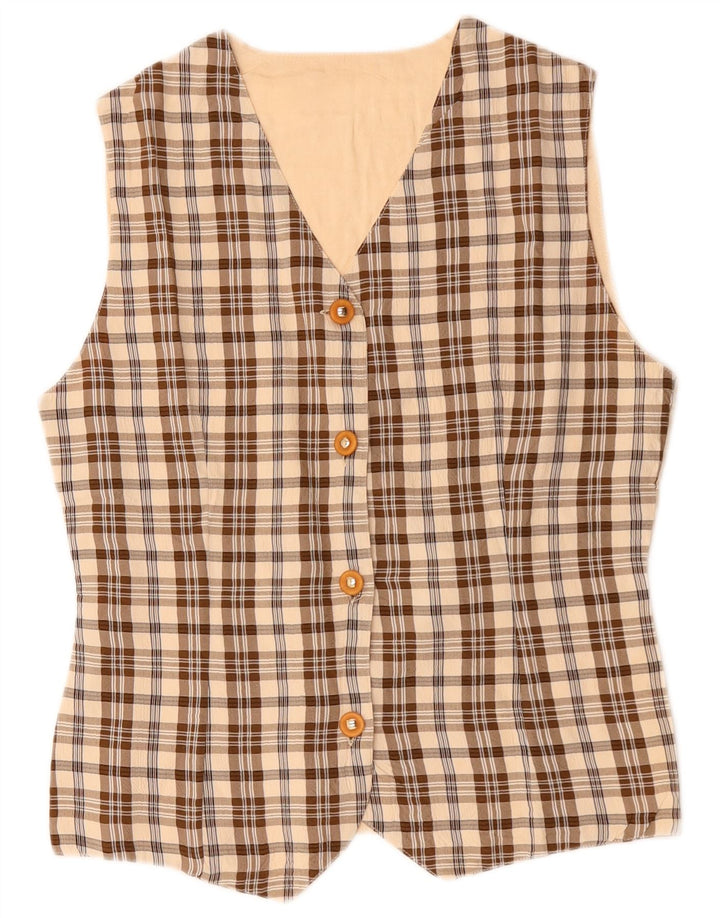 Vestă vintage pentru femei UK 12 Medium Beige Check