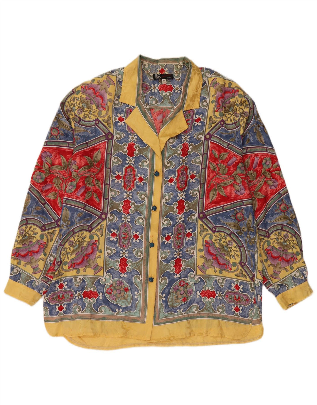 Bluză cămașă pentru femei VINTAGE EU 44 XL din mătase Paisley multicoloră