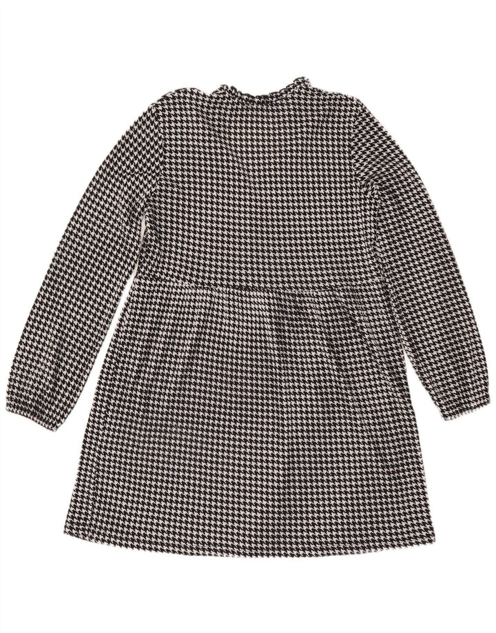 Zara Womens Long Sleeve A-Line Dress UK 14 Medium Black Houndstooth