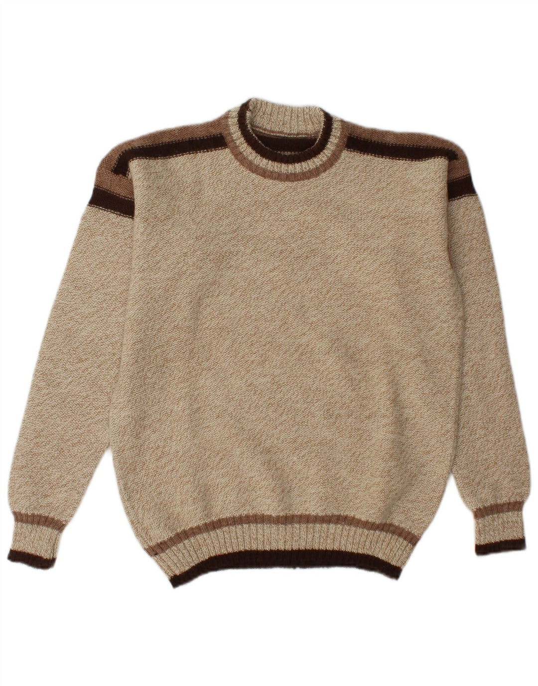 Pulover vintage pentru bărbați cu gât roșu, mediu bej, acrilic colorat