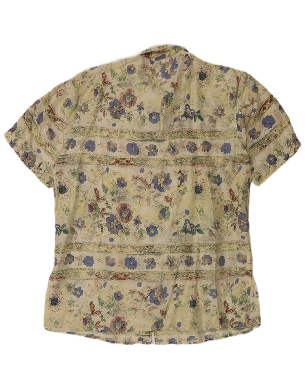 Bluză vintage pentru femei cu mânecă scurtă, cămașă EU 40, verde mediu, mătase florală