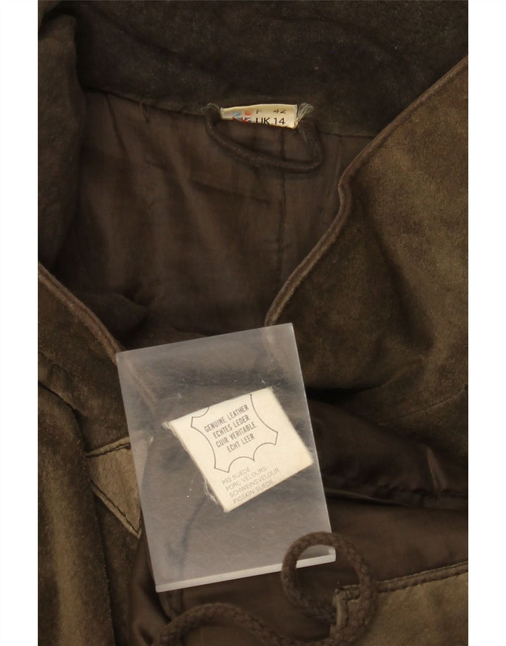 Jachetă Parka de piele de căprioară supradimensionată pentru femei vintage UK 14 mare kaki