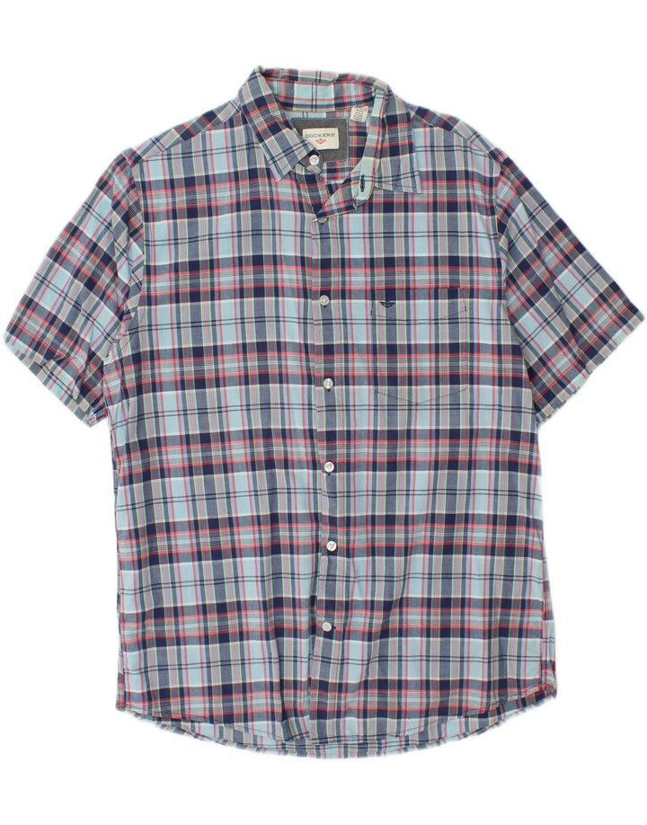DOCKERS Mens Short Sleeve Shirt Medium Blue Check Cotton Vintage Dockers and Second-Hand Dockers from Messina Hembry 
