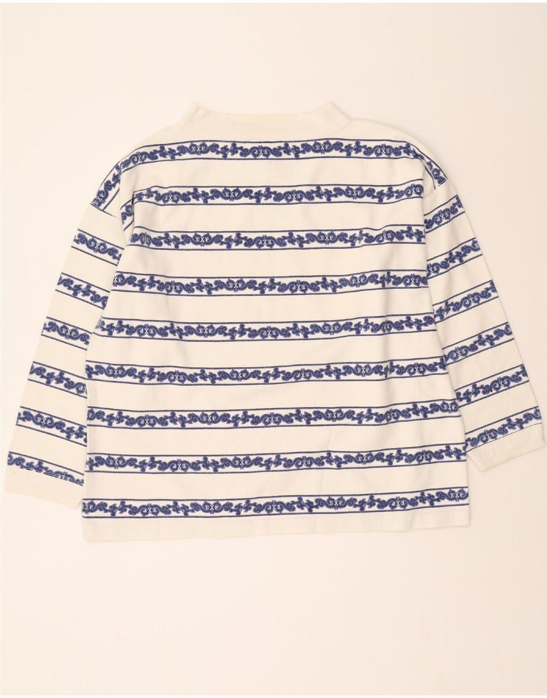 EXPRESS Womens Graphic Top Long Sleeve UK 14 Medium White Striped Cotton Vintage Express and Second-Hand Express from Messina Hembry 