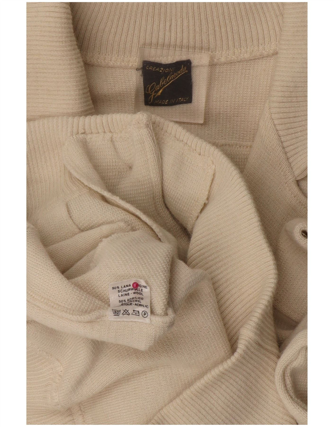 Pulover cardigan pentru bărbați VINTAGE, lână albă medie, bloc de culoare