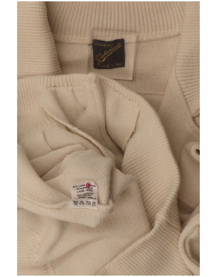 Pulover cardigan pentru bărbați VINTAGE, lână albă medie, bloc de culoare