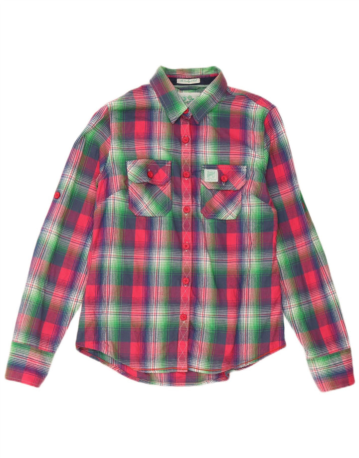Cămașă Superdry pentru femei UK 14, mare, roz din bumbac cu carouri