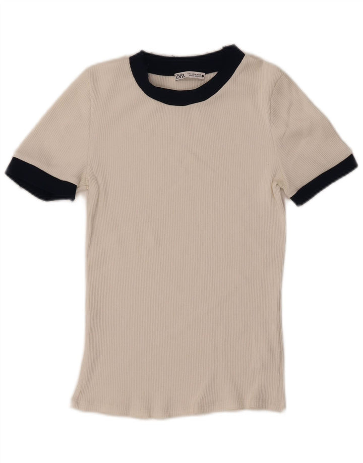 Top tricou pentru femei Zara UK 12 Medium White Colorblock Poliester