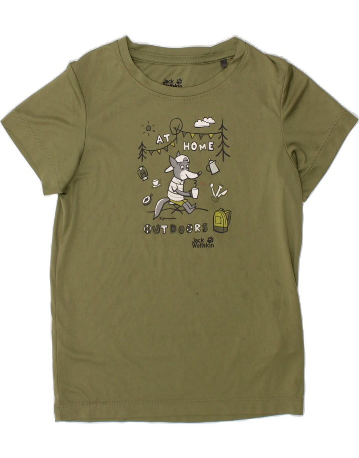 JACK WOLFSKIN Boys Graphic T-Shirt Top 5-6 Years Green Polyester Vintage Jack Wolfskin and Second-Hand Jack Wolfskin from Messina Hembry 