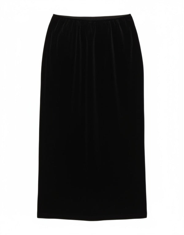 Fusta maxi din catifea vintage pentru femei UK 16 mare W34 poliester negru