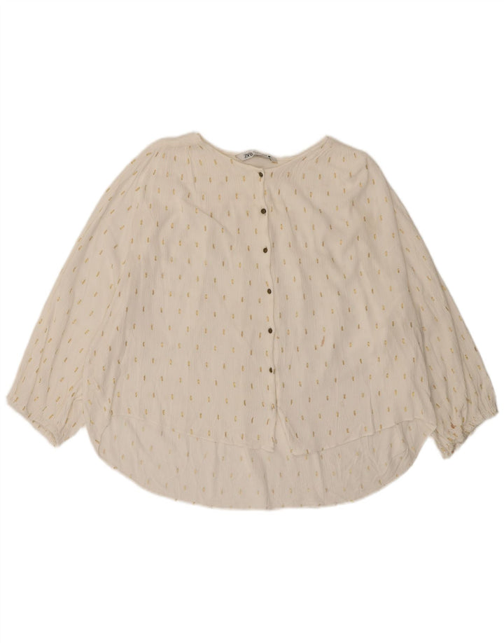 Bluză cămașă supradimensionată pentru femei Zara, cu mâneci 3/4, UK 14, mare, alb pete