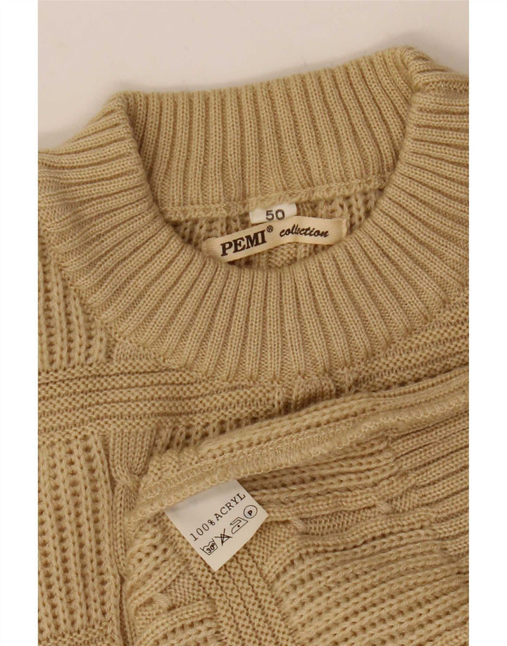Pulover vintage pentru bărbați cu gât roșu IT 50 Medium Bej Acrilic