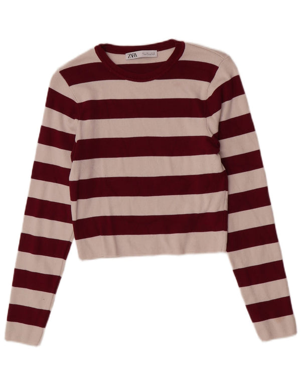 Bluză Crop Top Femei Zara UK 14 Mare Viscoză cu dungi Burgundy