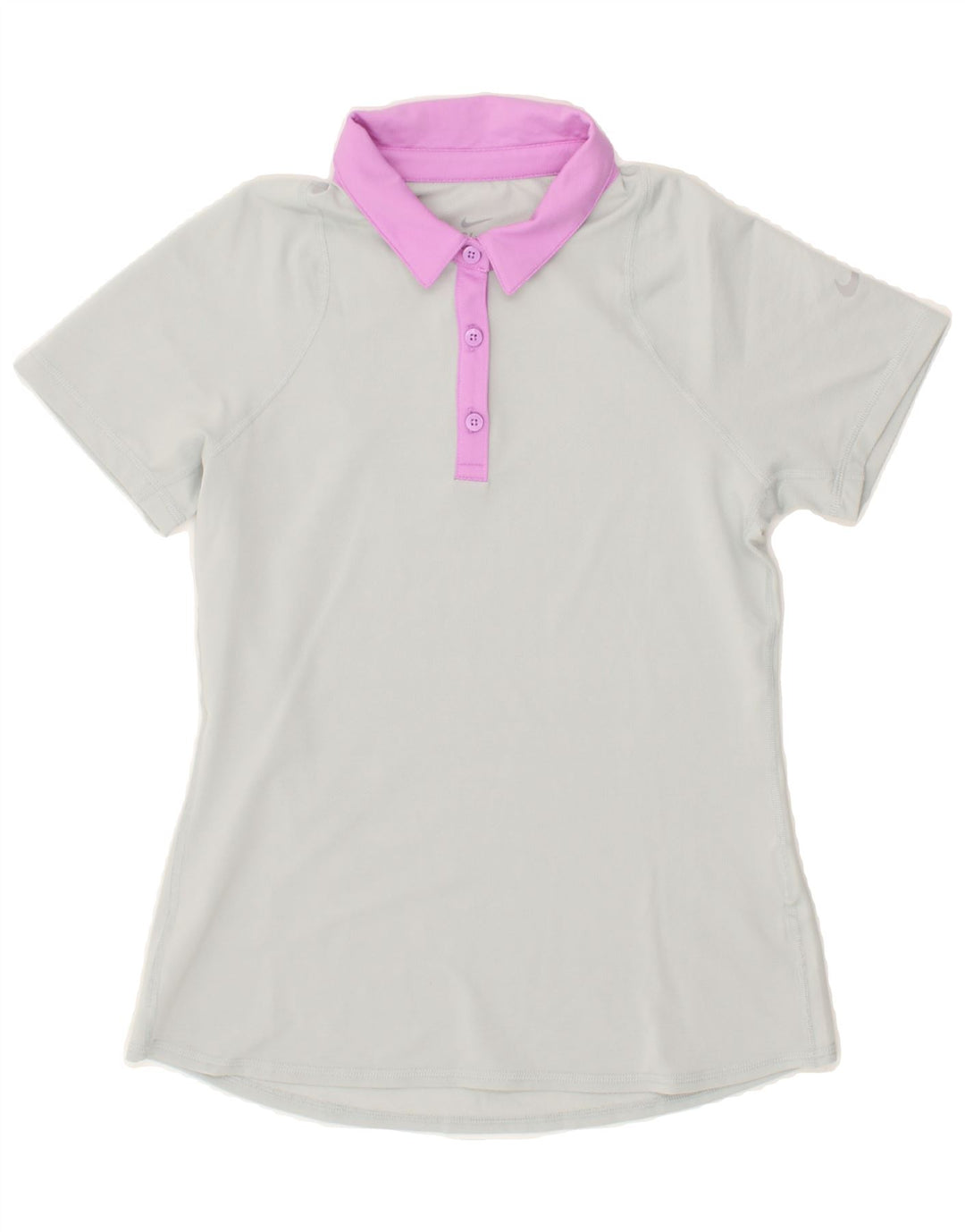 NIKE Womens Dri Fit Polo Shirt UK 12 Medium Grey | Vintage Nike | Thrift | Second-Hand Nike | Used Clothing | Messina Hembry 