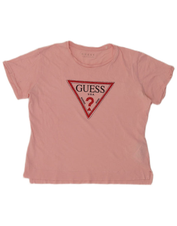 Tricou cu grafic supradimensionat pentru femei Guess Top UK 8 Small Pink Bumbac