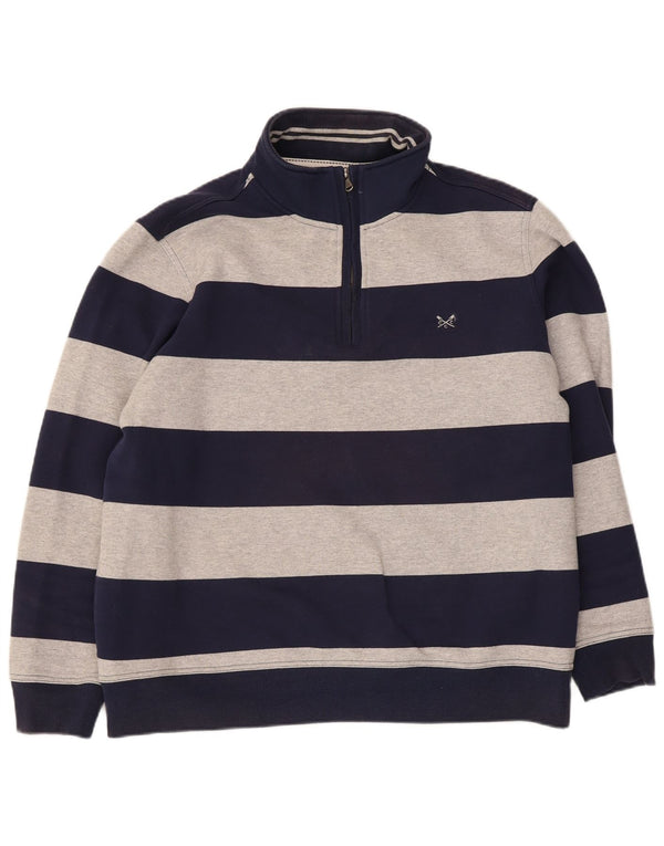 Crew Clothing Hanorac pentru bărbați cu fermoar și gât Pulover 2XL, bumbac cu dungi bleumarin