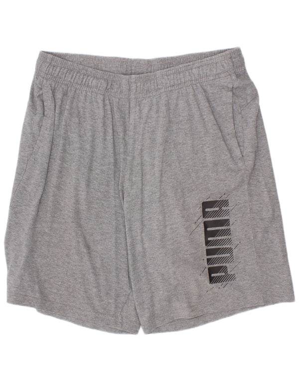 Pantaloni scurți sport grafic Puma pentru băieți 13-14 ani, bumbac cu pete gri