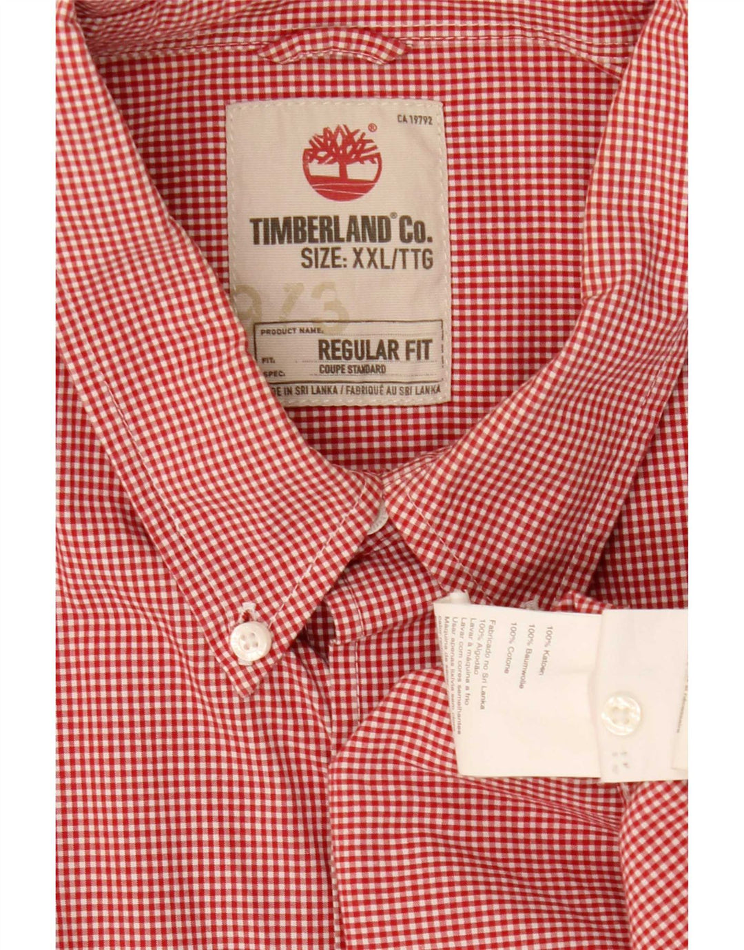 Cămașă Timberland Regular Fit pentru bărbați, 2XL, bumbac vichy roșu