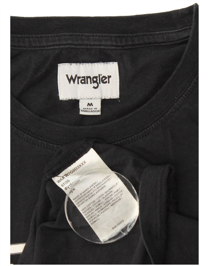 Top grafic pentru bărbați Wrangler cu mânecă lungă, bumbac mediu negru