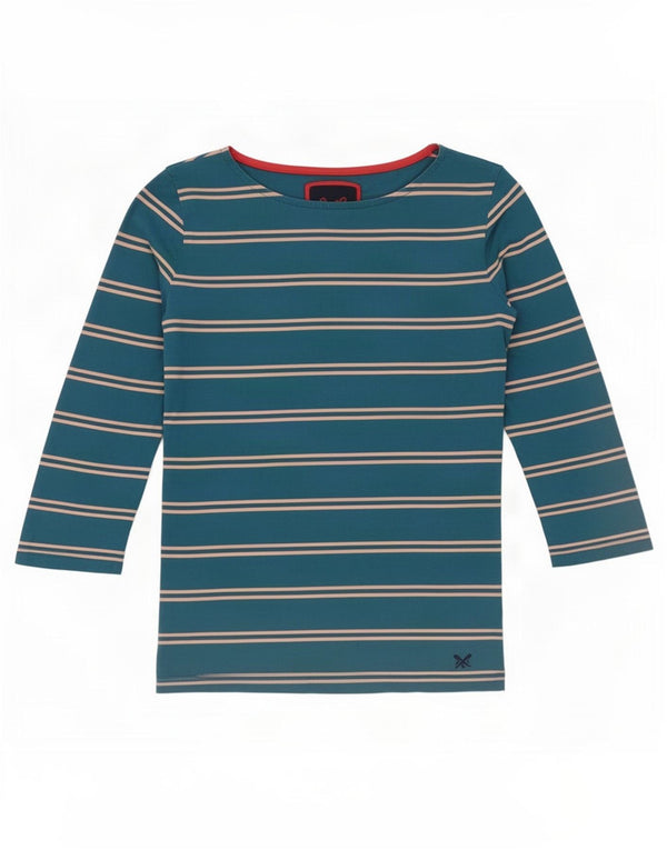 Crew Clothing Femei Top mâneci 3/4 UK 12 Medium Blue Striped Bumbac