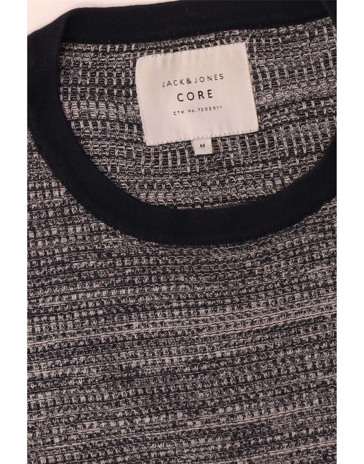 Pulover Jack & Jones pentru bărbați cu gât roșu, bumbac cu pete, gri mediu