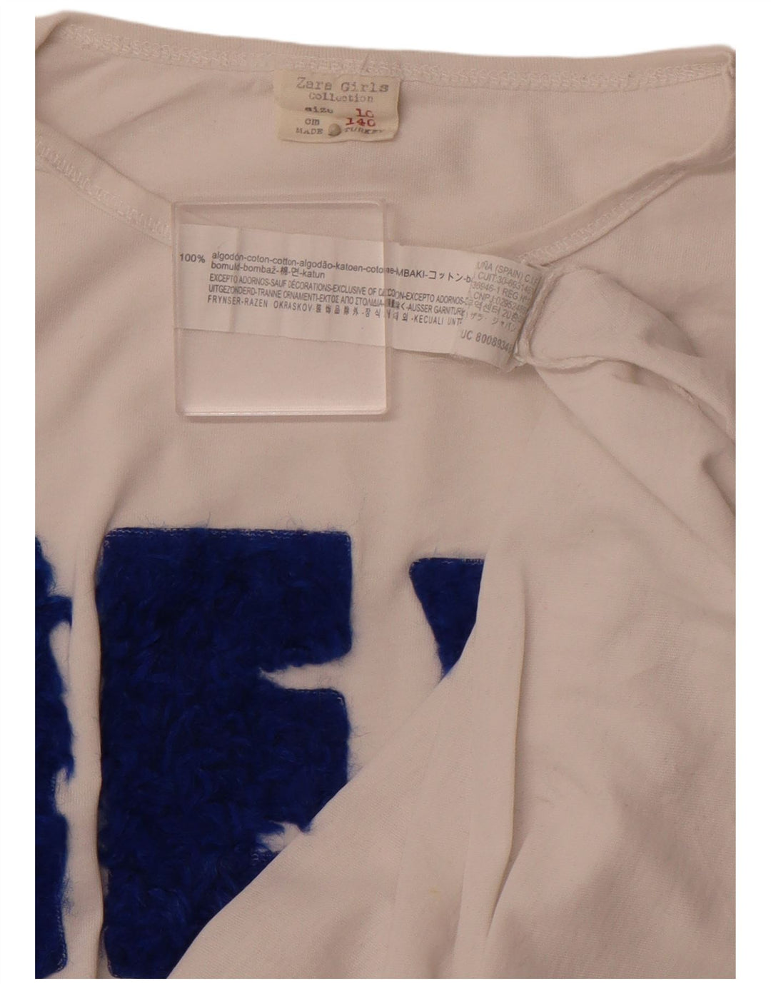 ZARA Fete Top Grafic Maneca Lunga 9-10 Ani Bumbac Alb