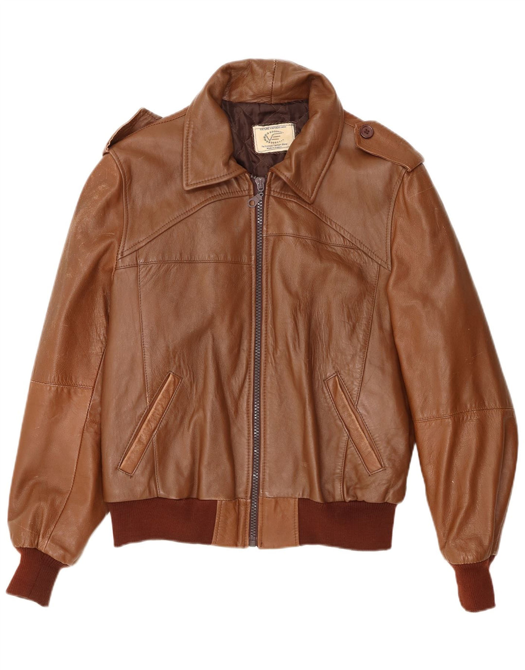 Jachetă militară din piele pentru bărbați VINTAGE UK 40, mare, maro, din piele