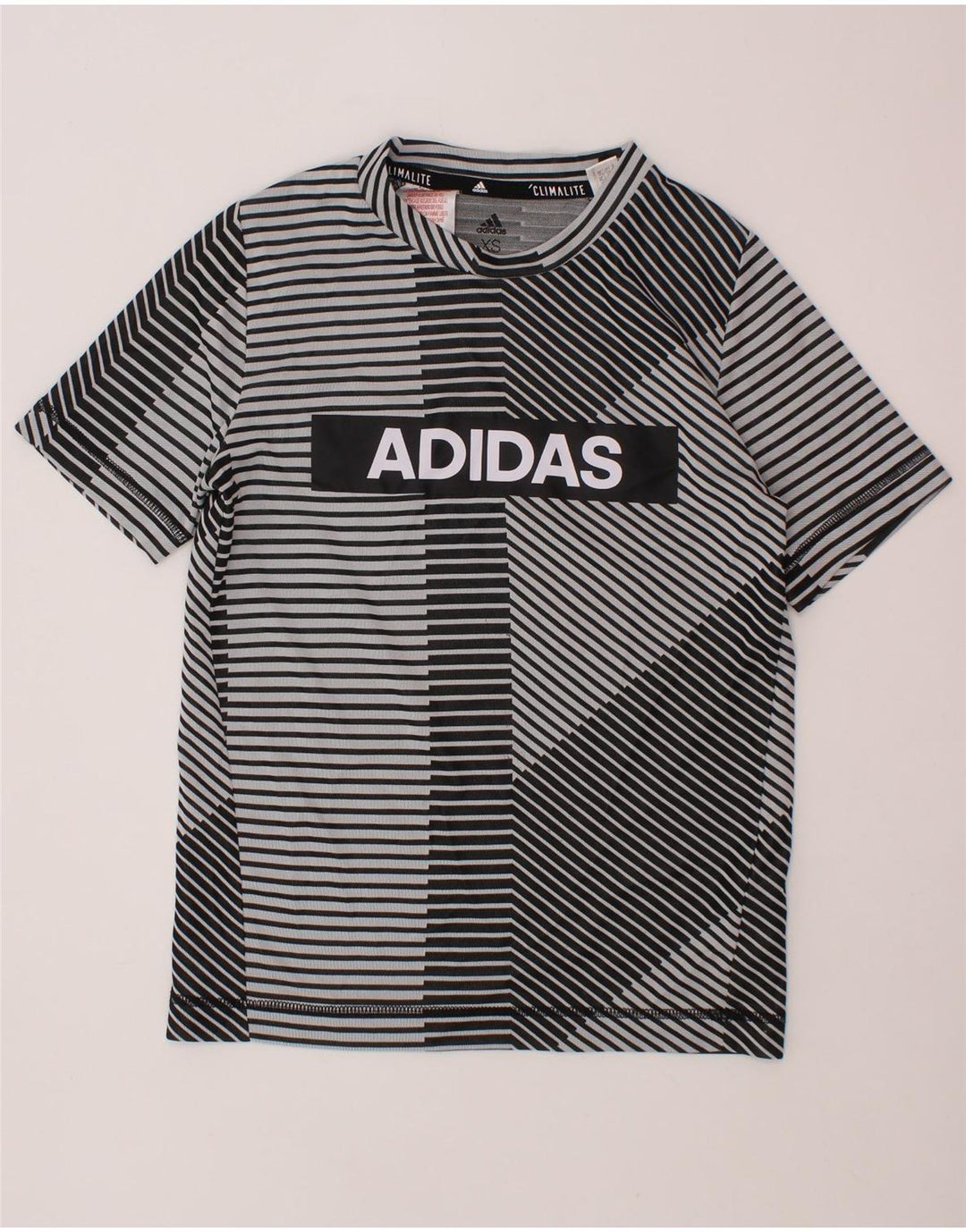 Tricou grafic ADIDAS Climalite pentru băieți Top 2-3 ani XS cu dungi gri