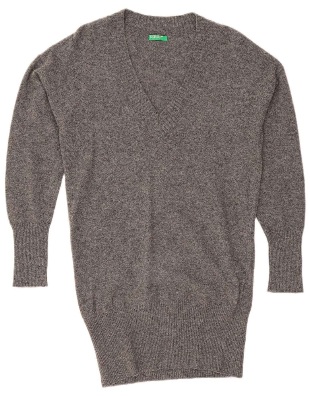 BENETTON Pulover oversized cu paragate cu decolteu în V pentru femei UK 10 Small Gri