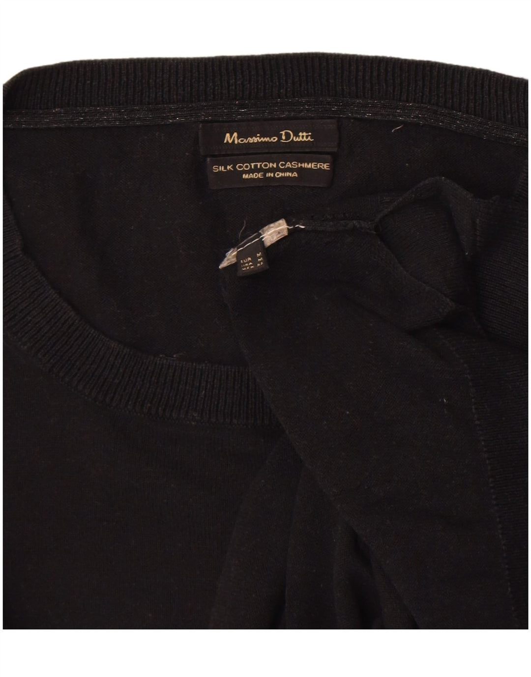 Pulover Massimo Dutti pentru damă cu gât roșu, bumbac negru mediu UK 14