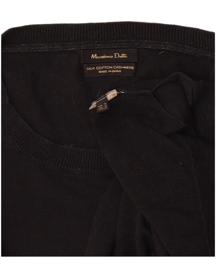 Pulover Massimo Dutti pentru damă cu gât roșu, bumbac negru mediu UK 14