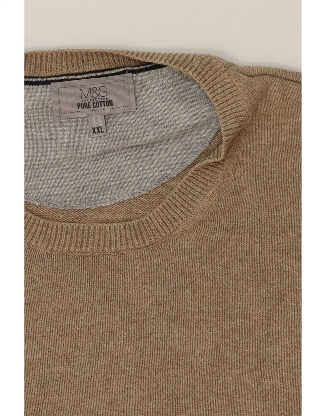 Marks & Spencer Mens Crew Neck Jumper Sweater 2XL Beige Cotton