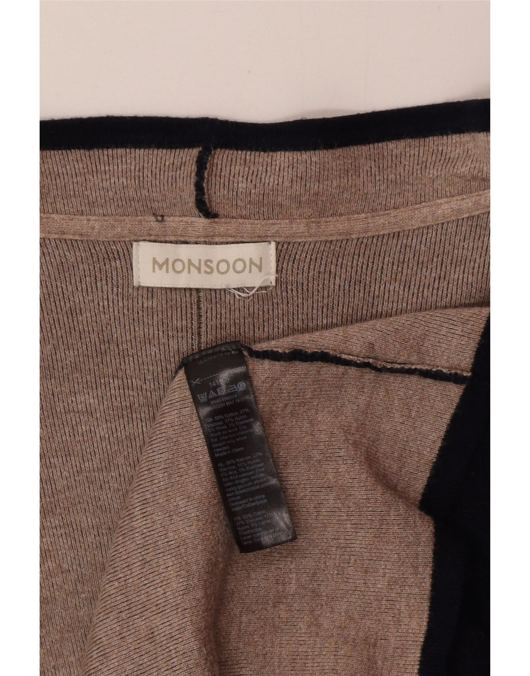 Pulover cardigan deschis pentru femei Monsoon cu paragate UK 16 mare bumbac bleumarin