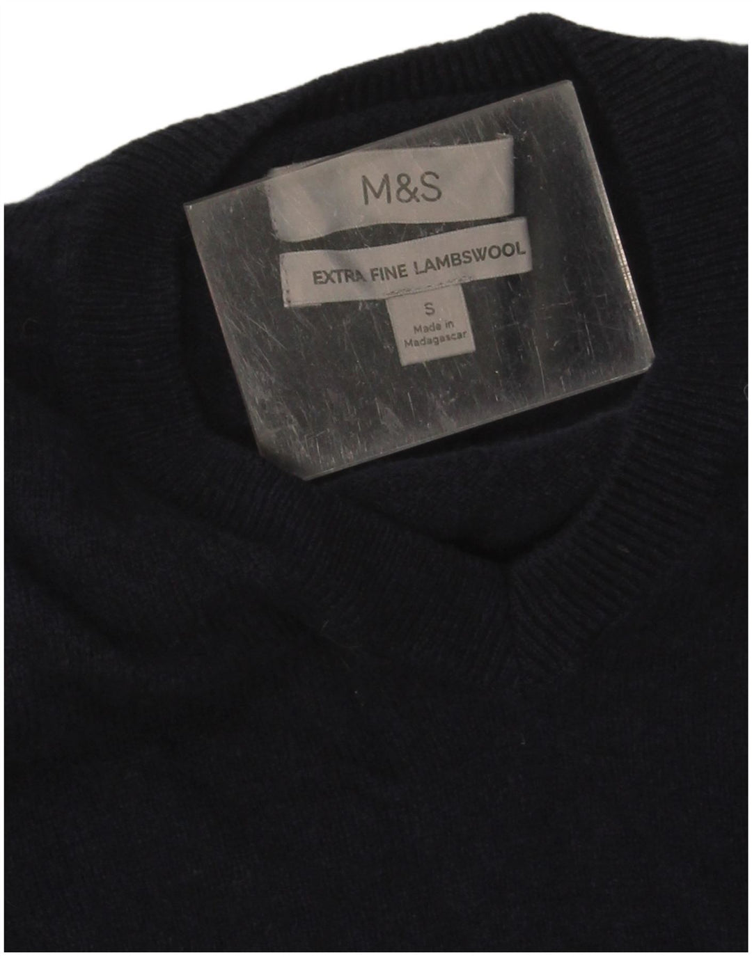 Pulover pentru bărbați Marks & Spencer, cu decolteu în V, mic din lână bleumarin