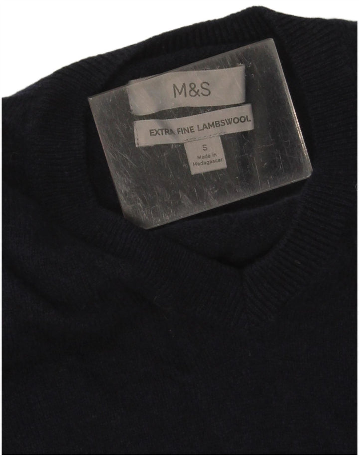 Pulover pentru bărbați Marks & Spencer, cu decolteu în V, mic din lână bleumarin