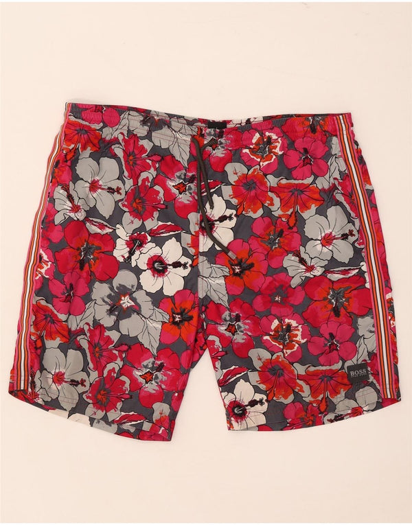 Pantaloni scurți de înot Hugo Boss pentru bărbați, mari, roșii, florale