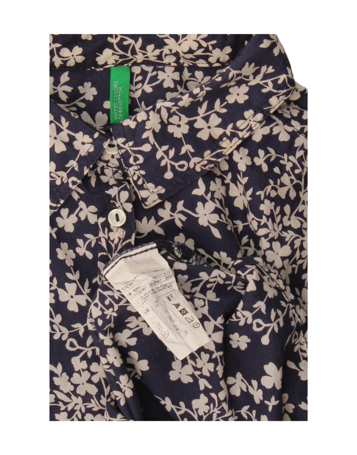 Cămașă supradimensionată pentru femei BENETTON UK 10 mic, albastru, bumbac floral