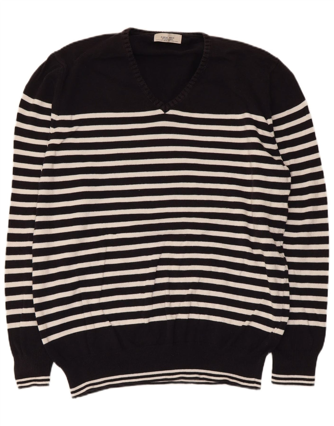 Pulover pentru bărbați Zara, cu decolteu în V, XL, cu dungi negre