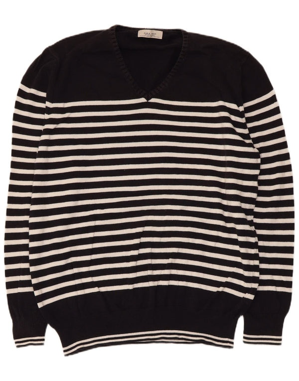 Pulover pentru bărbați Zara, cu decolteu în V, XL, cu dungi negre